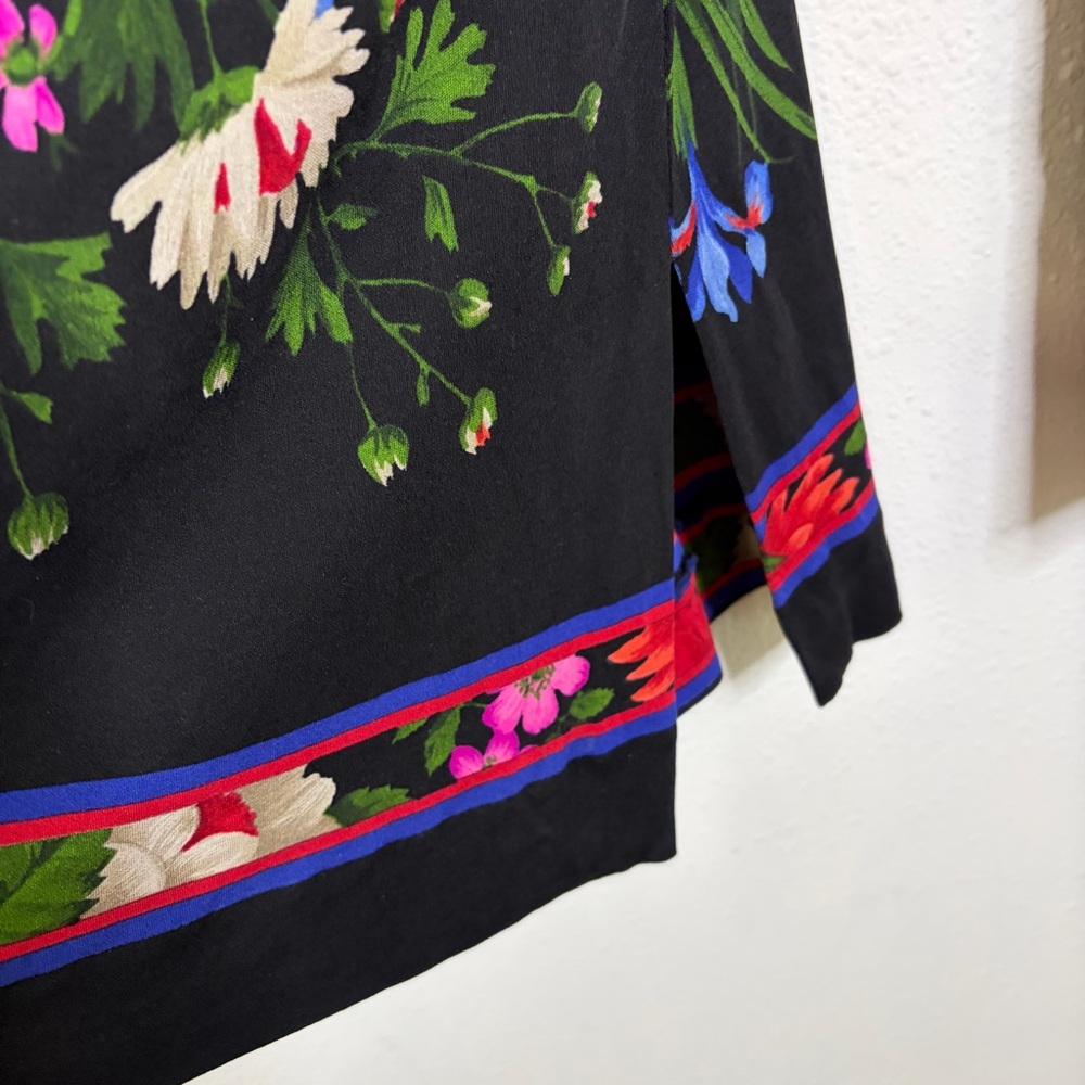 Vintage 80s 90s Leonard 100% silk jersey mikado Floral Women's Tunic Top sz L - Picture 9 of 12
